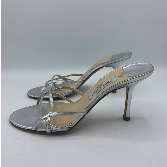Jimmy Choo Silver Metallic Strappy Heels - Picture 4 of 5